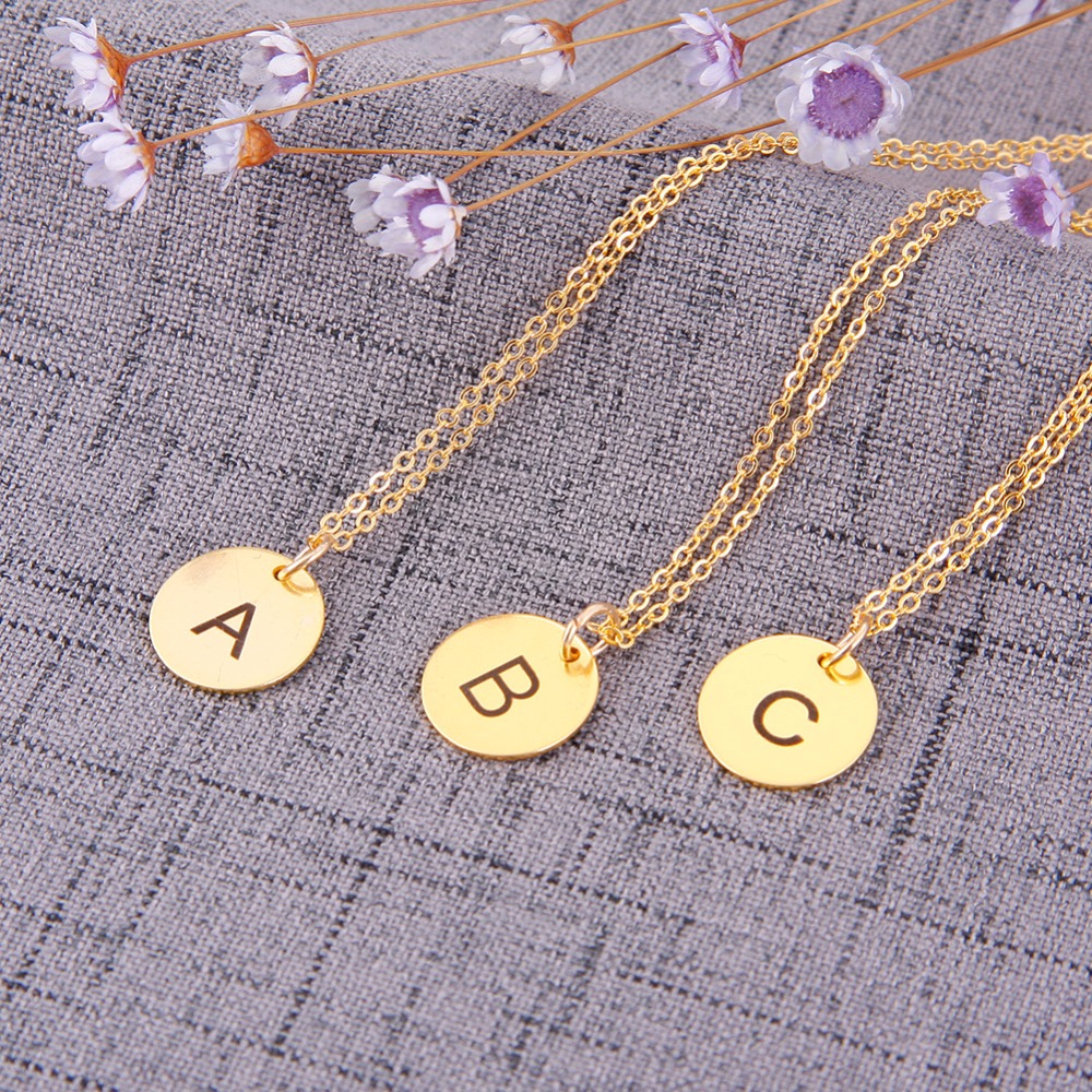 Men and Women's Alphabet Initial Gold Coin Chain Pendant Necklace.