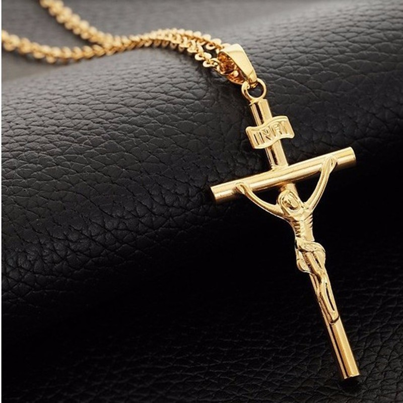 18K Gold Filled Jesus Pendant for Men & Women Necklace Chain. 18" Stainless Steel
