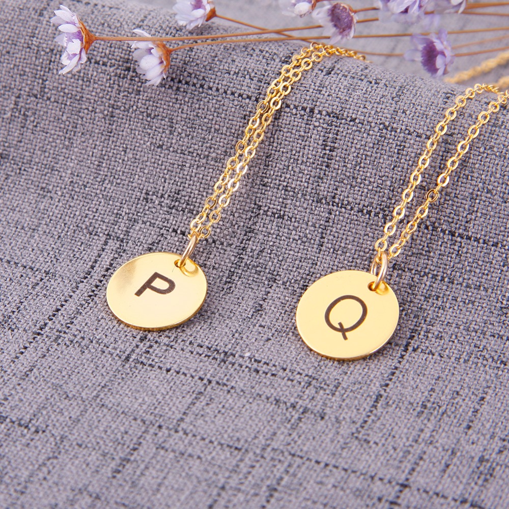 Men and Women's Alphabet Initial Gold Coin Chain Pendant Necklace.