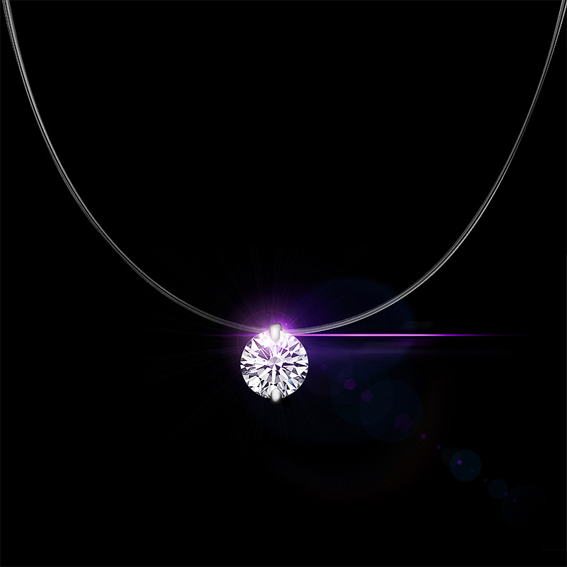 Shining Stone Crystal Zircon Necklace Invisible Transparent Line Chain Necklace. 