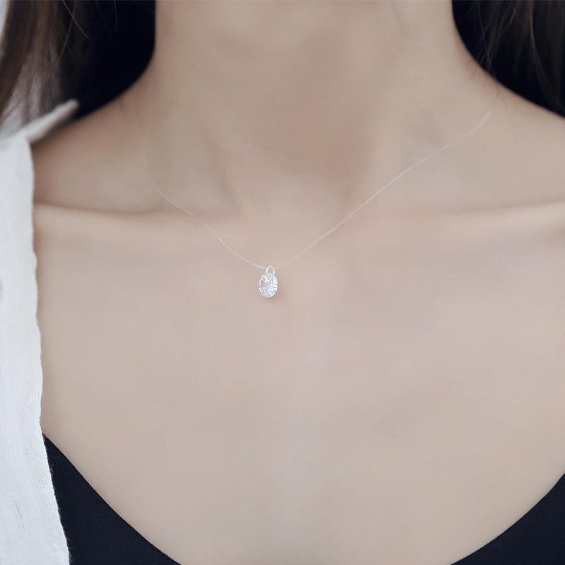 Shining Stone Crystal Zircon Necklace Invisible Transparent Line Chain Necklace. 