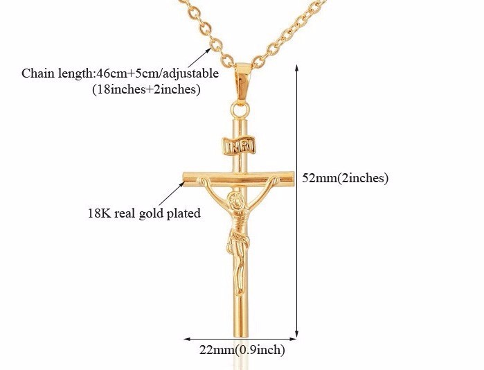 18K Gold Filled Jesus Pendant for Men & Women Necklace Chain. 18" Stainless Steel