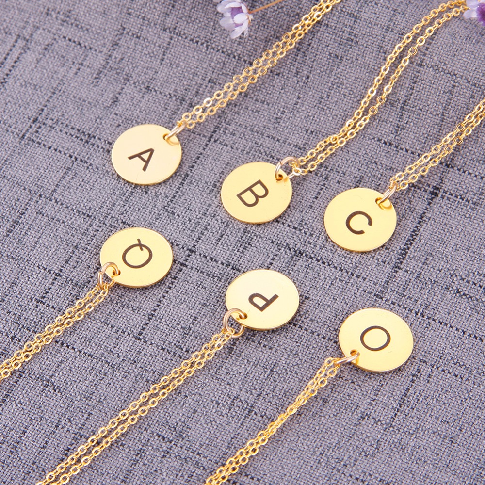 Men and Women's Alphabet Initial Gold Coin Chain Pendant Necklace.