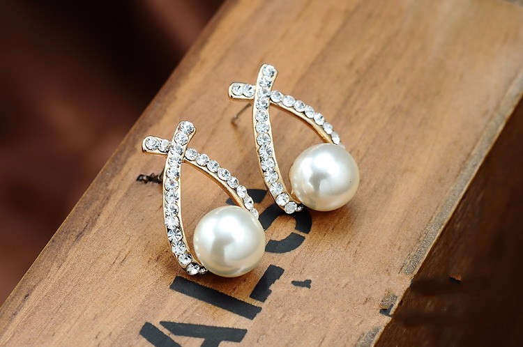 Gold Crystal Stud Earrings Brincos Perle Pendientes Bou Pearl Earrings For Woman