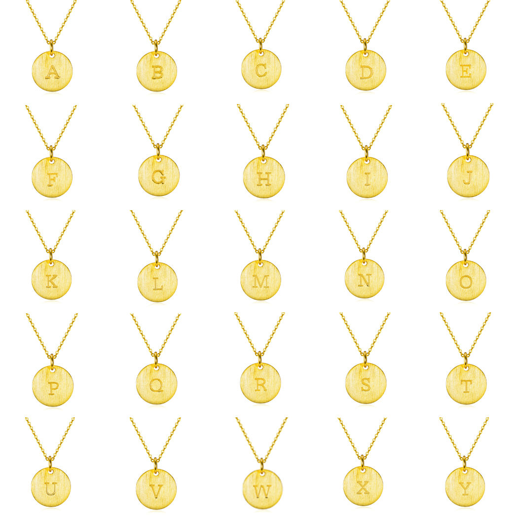 Men and Women's Alphabet Initial Silver Coin Chain Pendant Necklace.