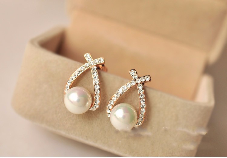 Gold Crystal Stud Earrings Brincos Perle Pendientes Bou Pearl Earrings For Woman
