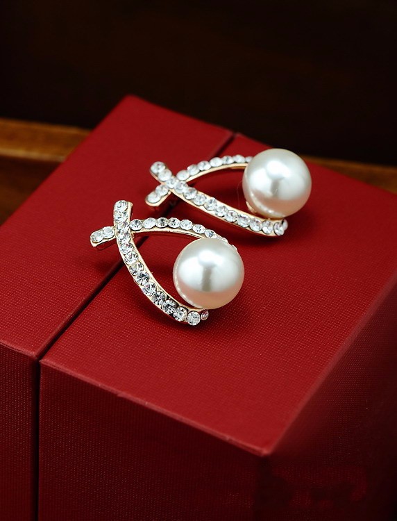 Gold Crystal Stud Earrings Brincos Perle Pendientes Bou Pearl Earrings For Woman
