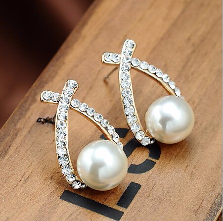 Gold Crystal Stud Earrings Brincos Perle Pendientes Bou Pearl Earrings For Woman