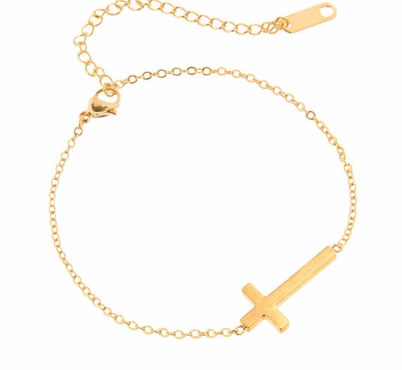 New Gold Horizontal Sideways Cross Handchain for both Men & Women.