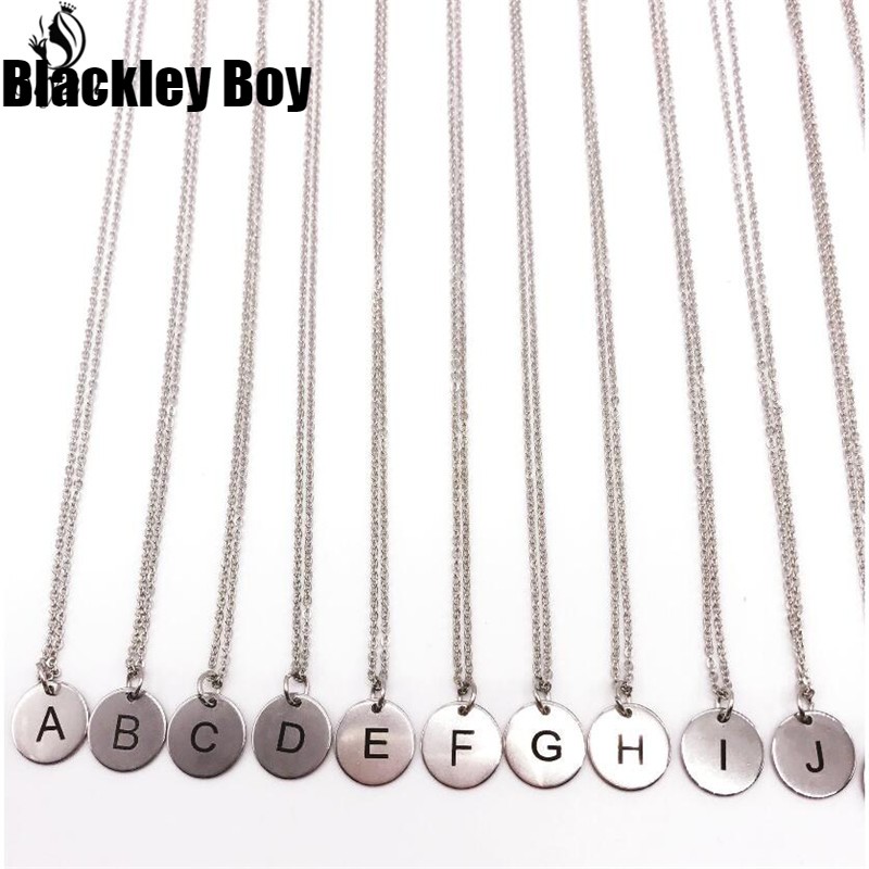 Men and Women's Alphabet Initial Silver Coin Chain Pendant Necklace.