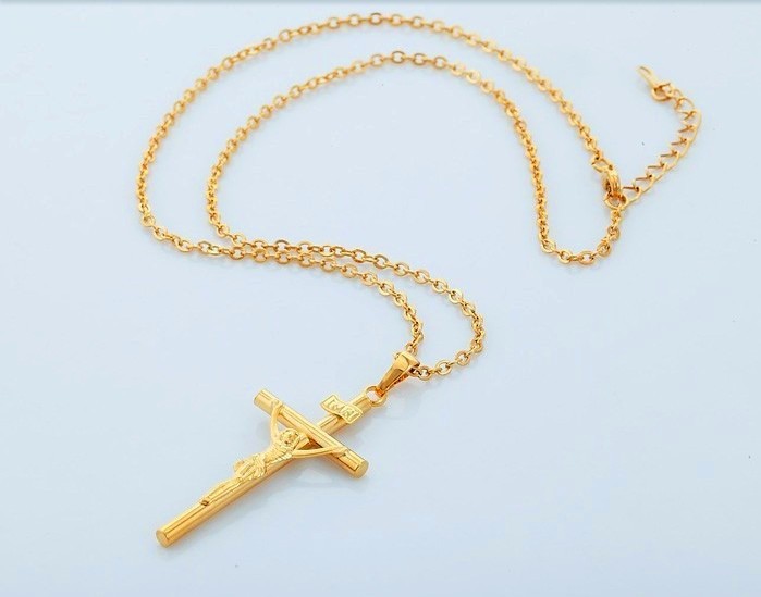 18K Gold Filled Jesus Pendant for Men & Women Necklace Chain. 18" Stainless Steel