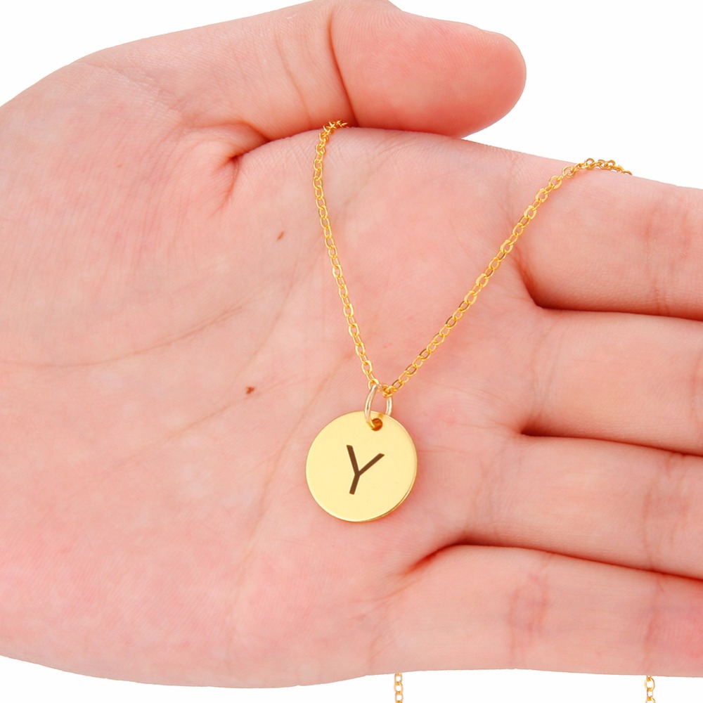 Men and Women's Alphabet Initial Gold Coin Chain Pendant Necklace.