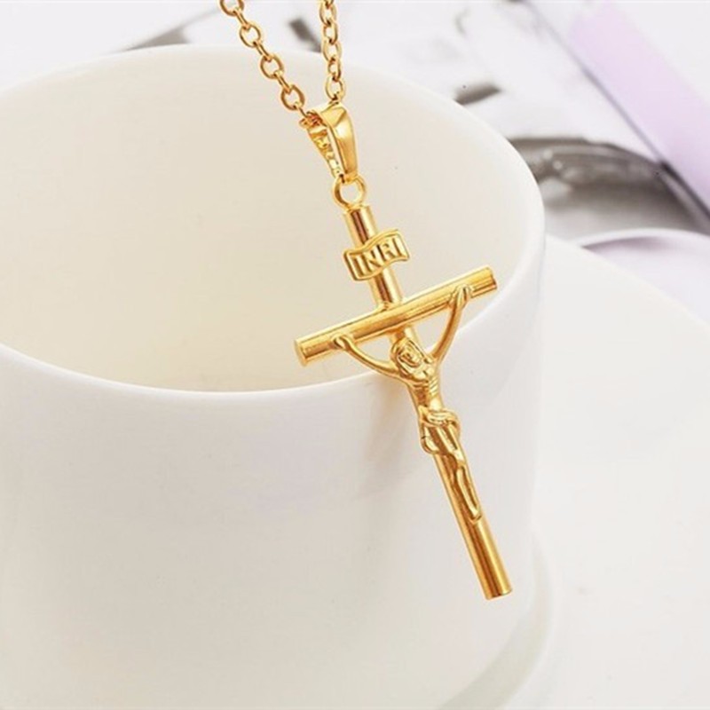 18K Gold Filled Jesus Pendant for Men & Women Necklace Chain. 18" Stainless Steel