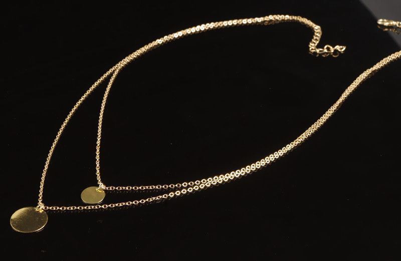 Women's Gold Double Layered Coin Chain Pendant Necklace. 
