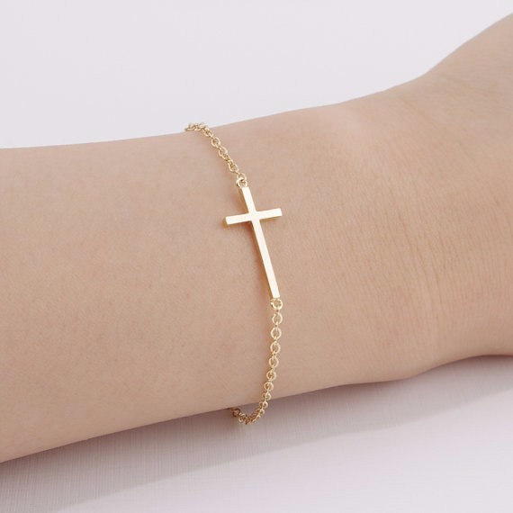 New Gold Horizontal Sideways Cross Handchain for both Men & Women.