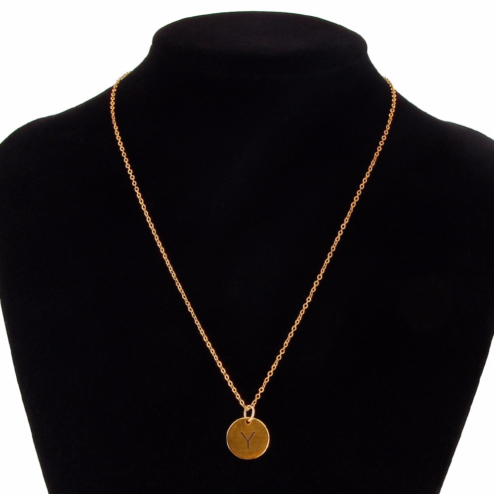 Men and Women's Alphabet Initial Silver Coin Chain Pendant Necklace.