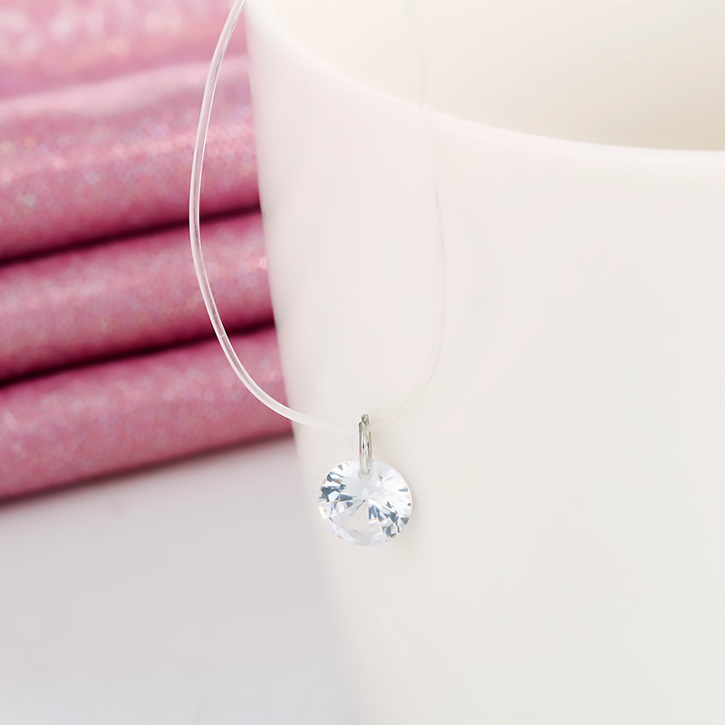 Shining Stone Crystal Zircon Necklace Invisible Transparent Line Chain Necklace. 