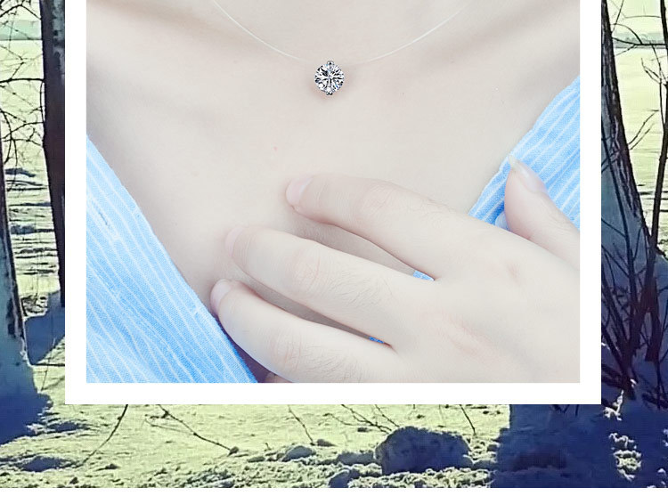 Shining Stone Crystal Zircon Necklace Invisible Transparent Line Chain Necklace. 