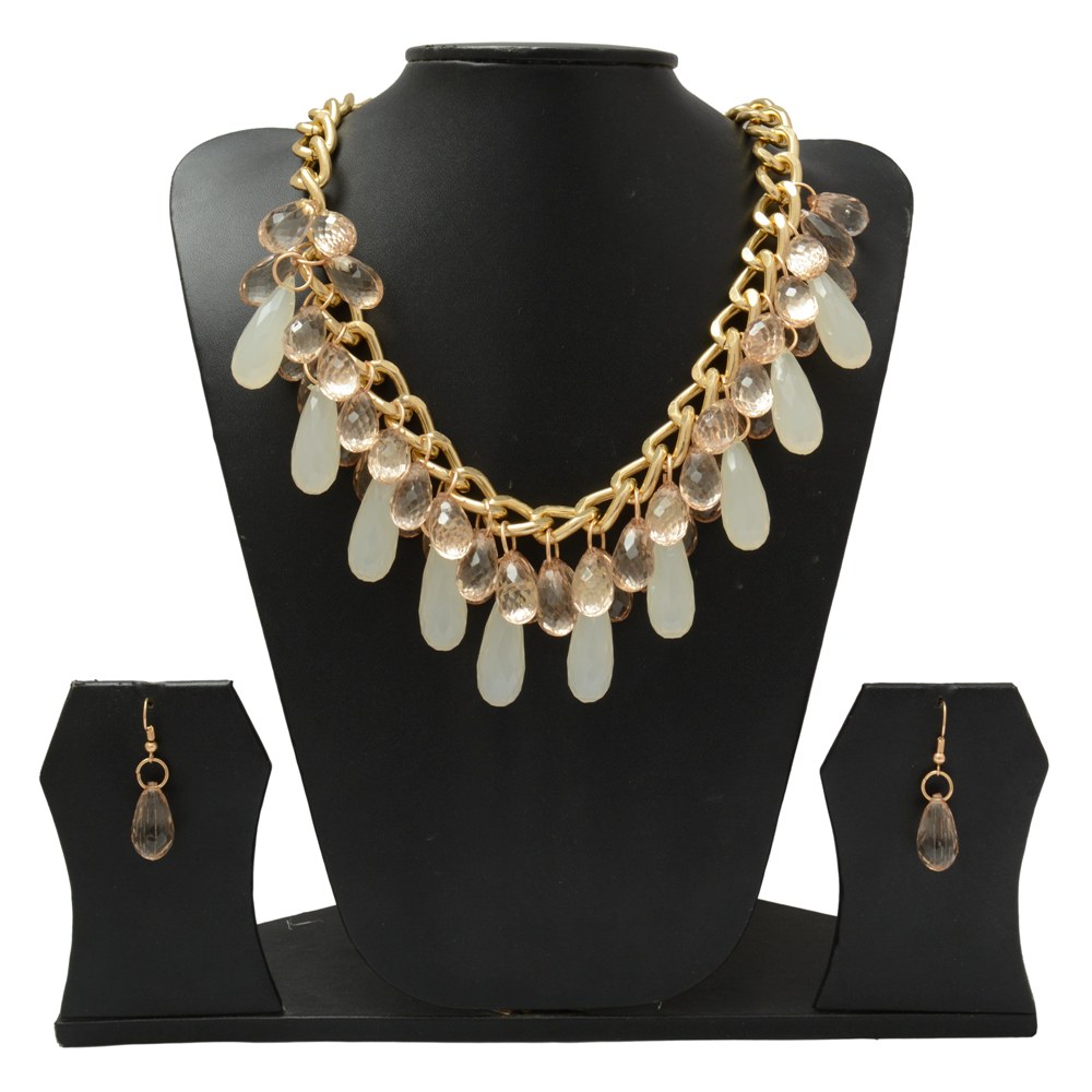 Shopaholic Fashion Brown Drop Hanging Neck Piece With Ear Ring Wedding ,Partywear For Women , Girls