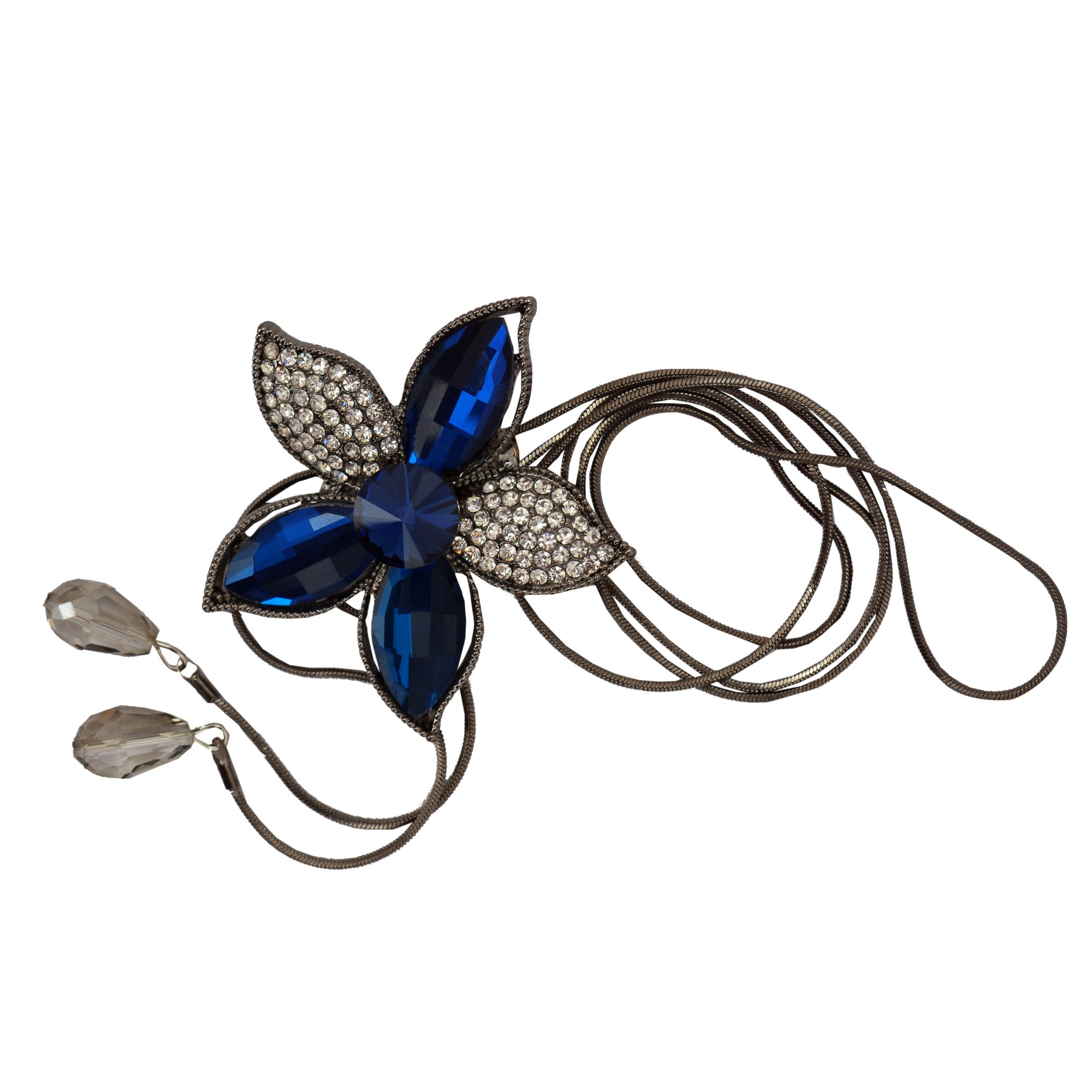 Shopaholic Fashion Long Neck Piece With Royal Blue Flower Wedding ,Partywear For Women , Girls