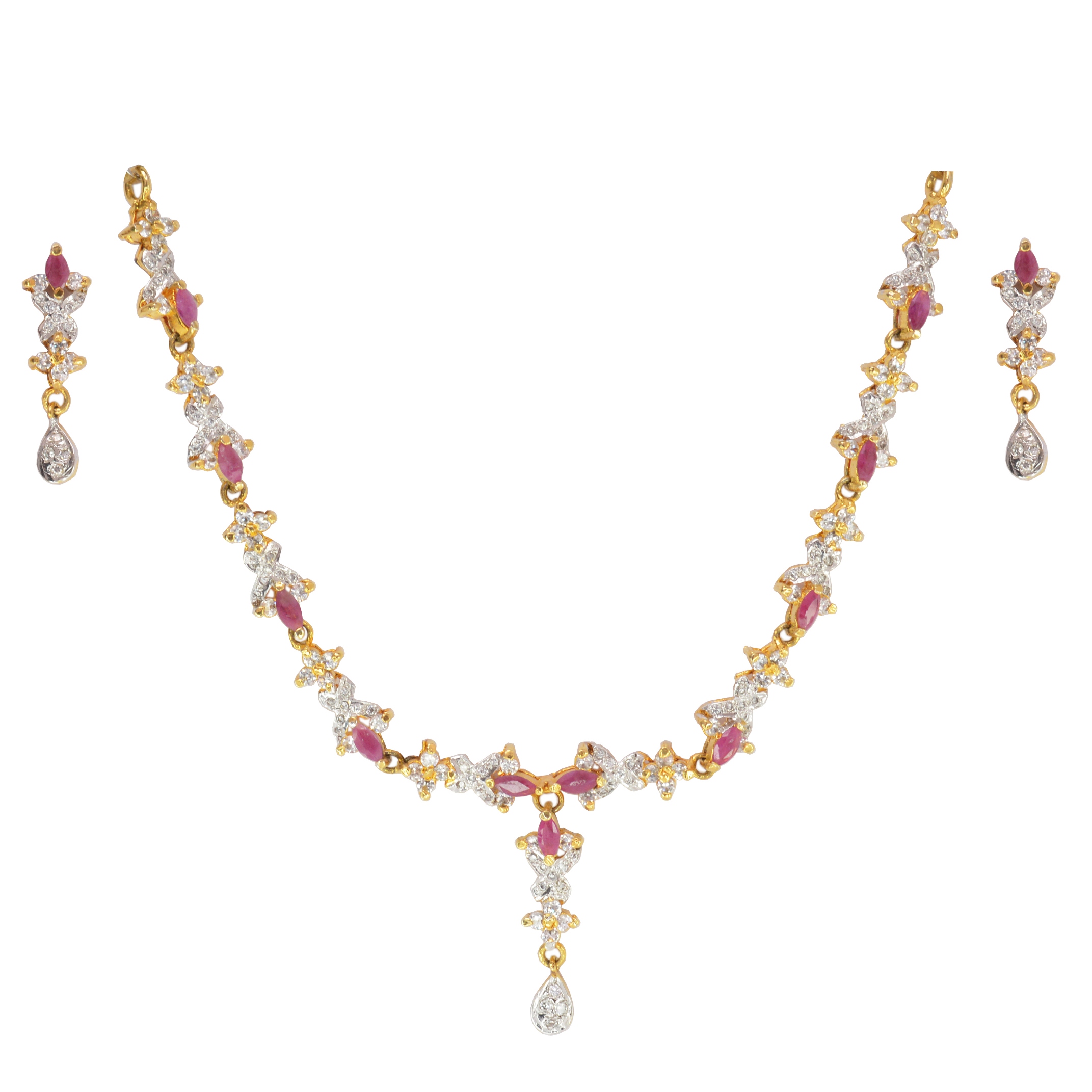 Divaz Shubh Lucky Bridal, Partywear American Diamond Necklace Set With Earing