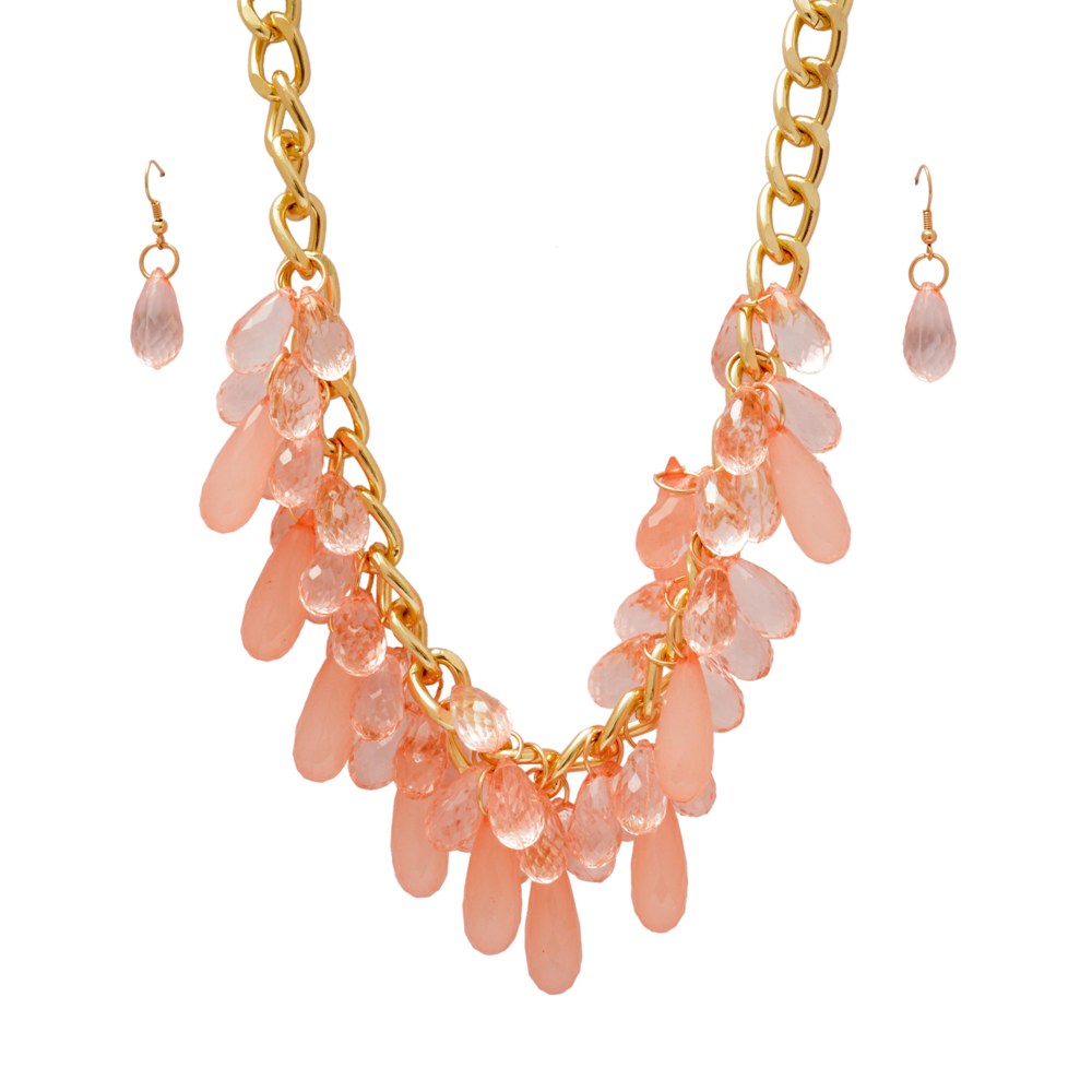 Shopaholic Fashion Peach Drop Hanging Neck Piece With Ear Ring Wedding ,Partywear For Women , Girls