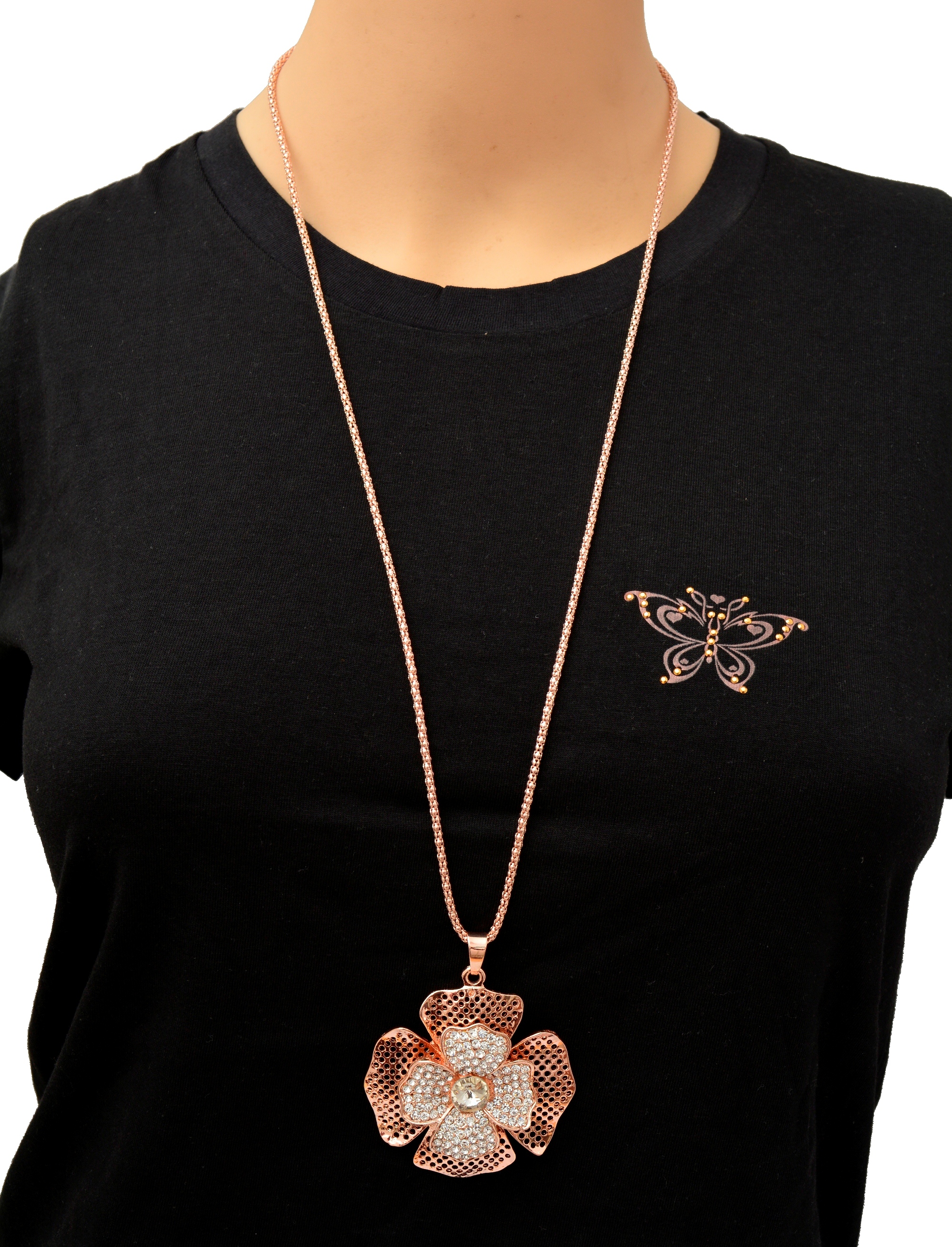 Shopaholic Fashion Long Neck Piece With Flower Pendant Wedding ,Partywear For Women , Girls