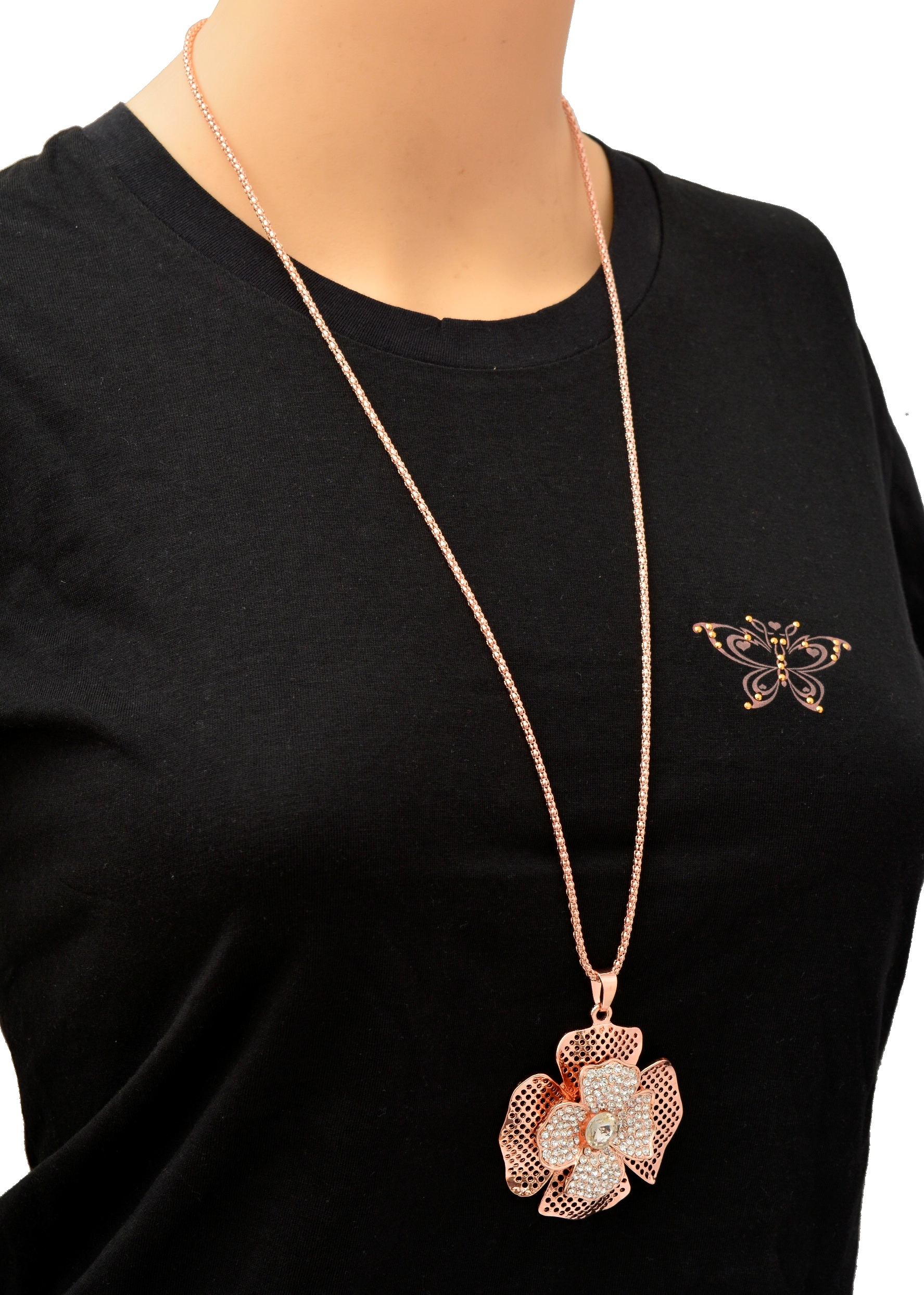 Shopaholic Fashion Long Neck Piece With Flower Pendant Wedding ,Partywear For Women , Girls