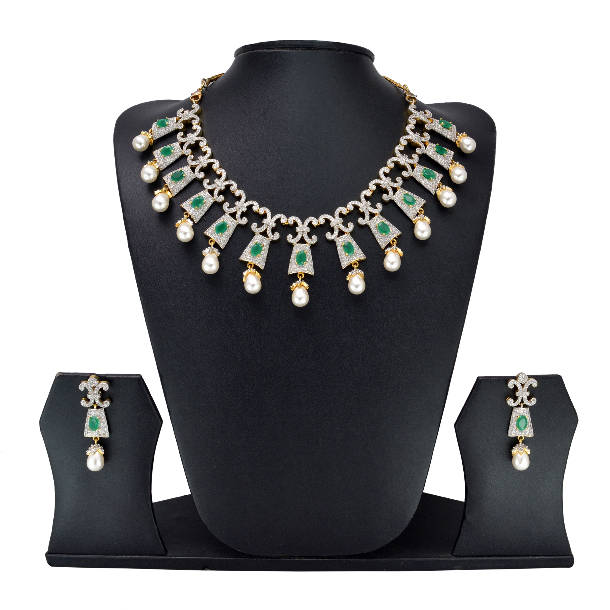 Divaz Shubh Lucky Bridal, Partywear American Diamond Necklace Set With Earing