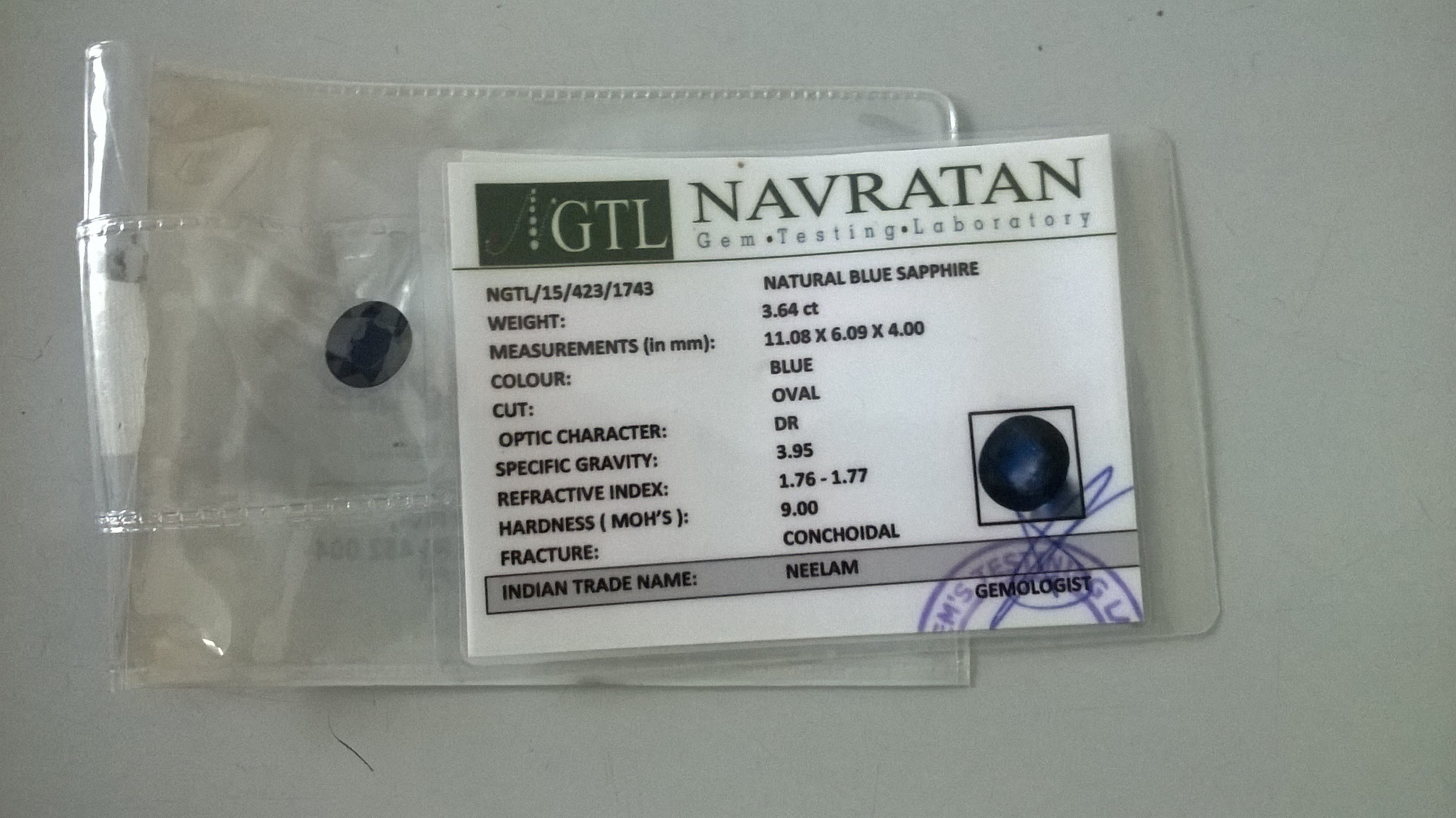 3.64 Cts Certified 100% Natural Blue Sapphire Oval Shape Loose Gemstone (Size : 11.08X6.09X4.00 MM)