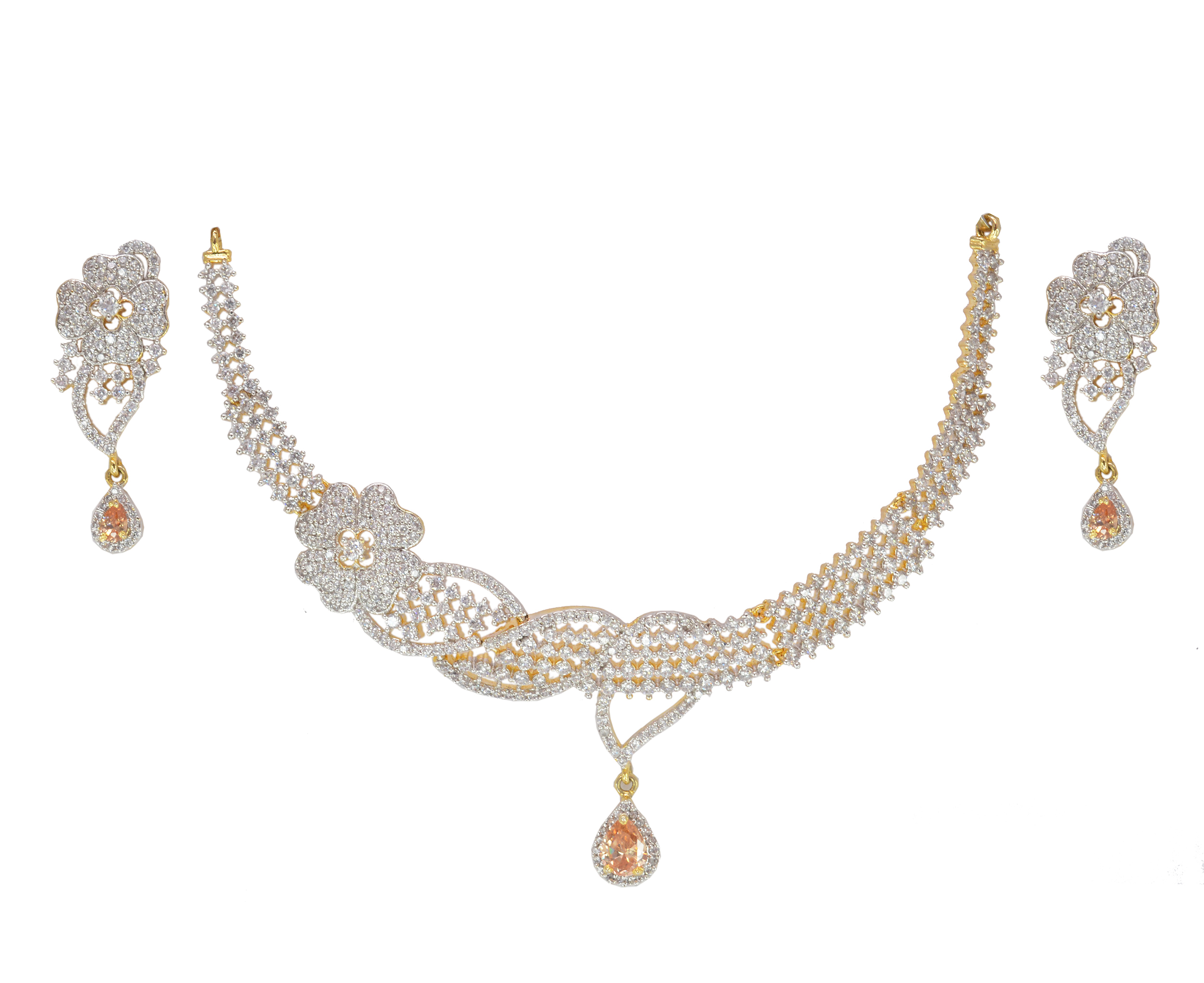 Divaz Shubh Lucky Bridal, Partywear American Diamond Necklace Set With Earing