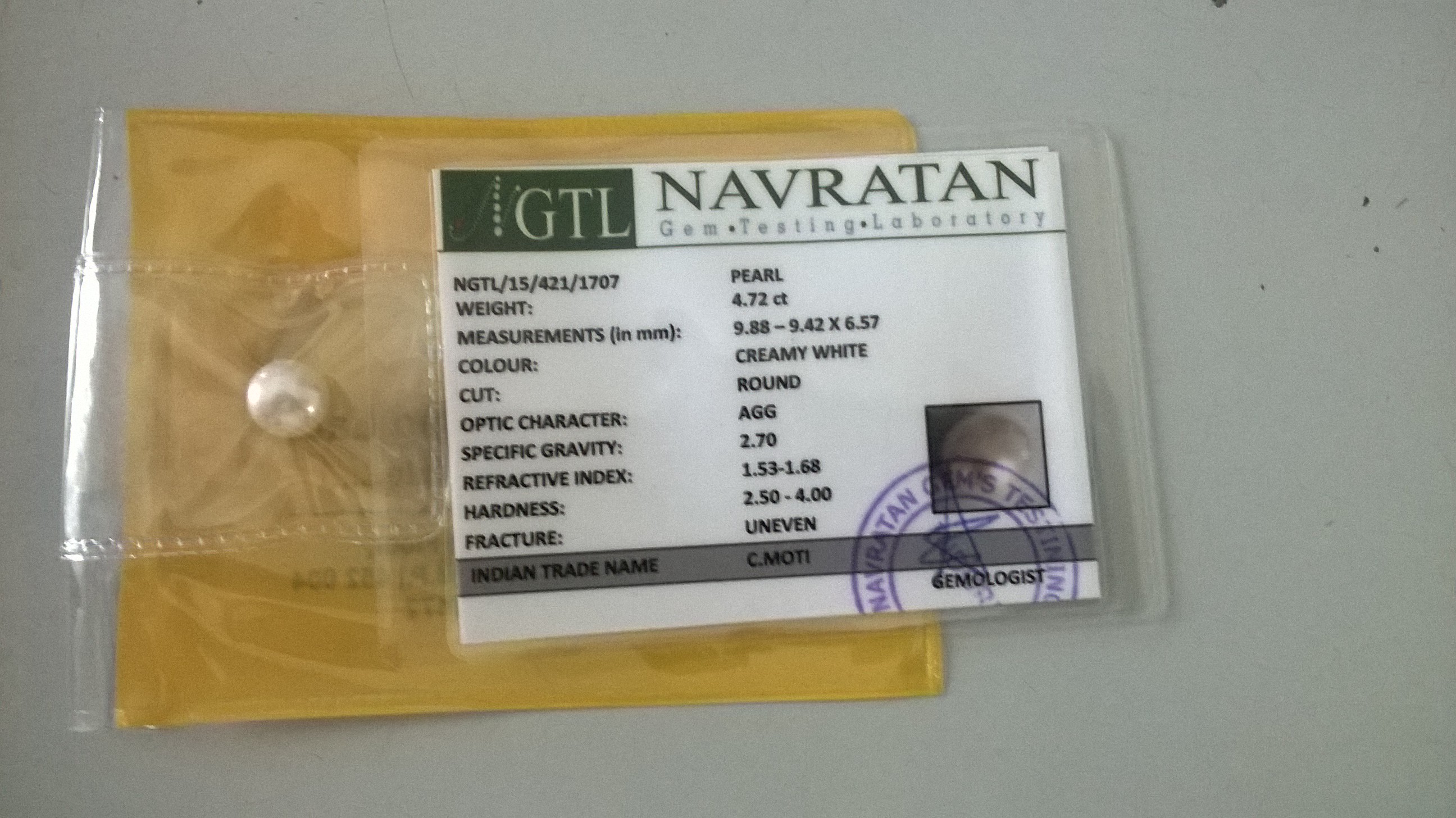 4.72 Cts Certified 100% Natural Pearl Round Shape Loose Gemstone (Size : 9.88X9.42X6.57 MM)