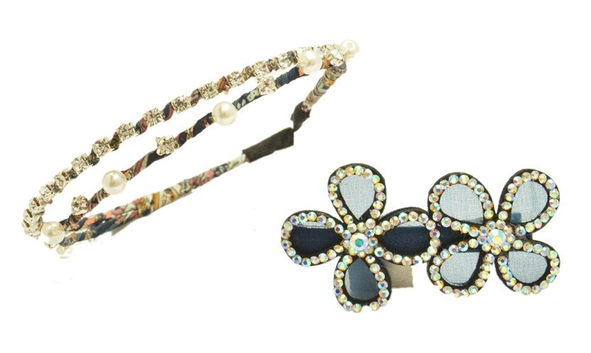 Shopaholic Fashion Designer Hair Combo, Hair Accessories, Head Band and Hair Clip For Girls, Womens, Evening Parties 