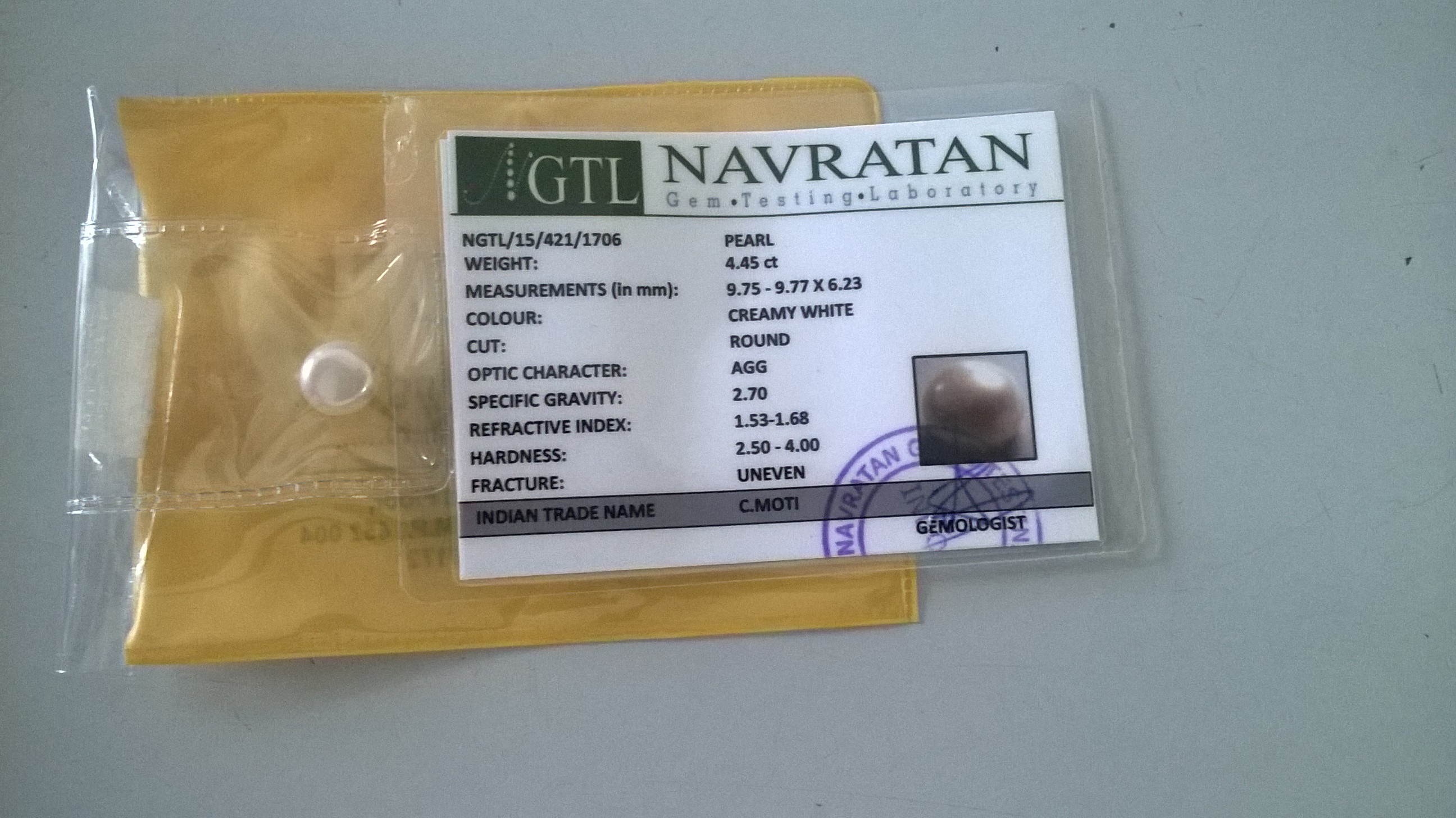 4.45 Cts Certified 100% Natural Pearl Round Shape Loose Gemstone (Size : 9.75X9.77X6.23 MM)