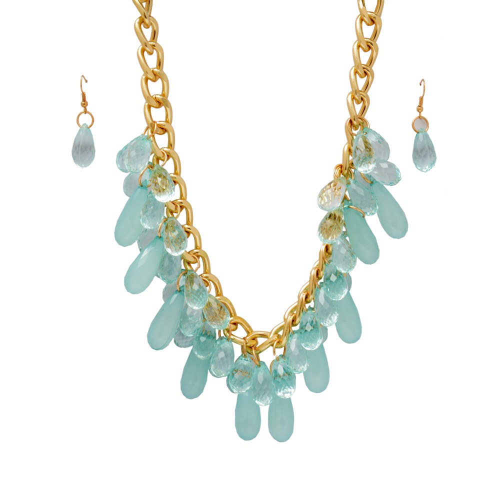 Shopaholic Fashion Blue Drop Hanging Neck Piece With Ear Ring Wedding ,Partywear For Women , Girls