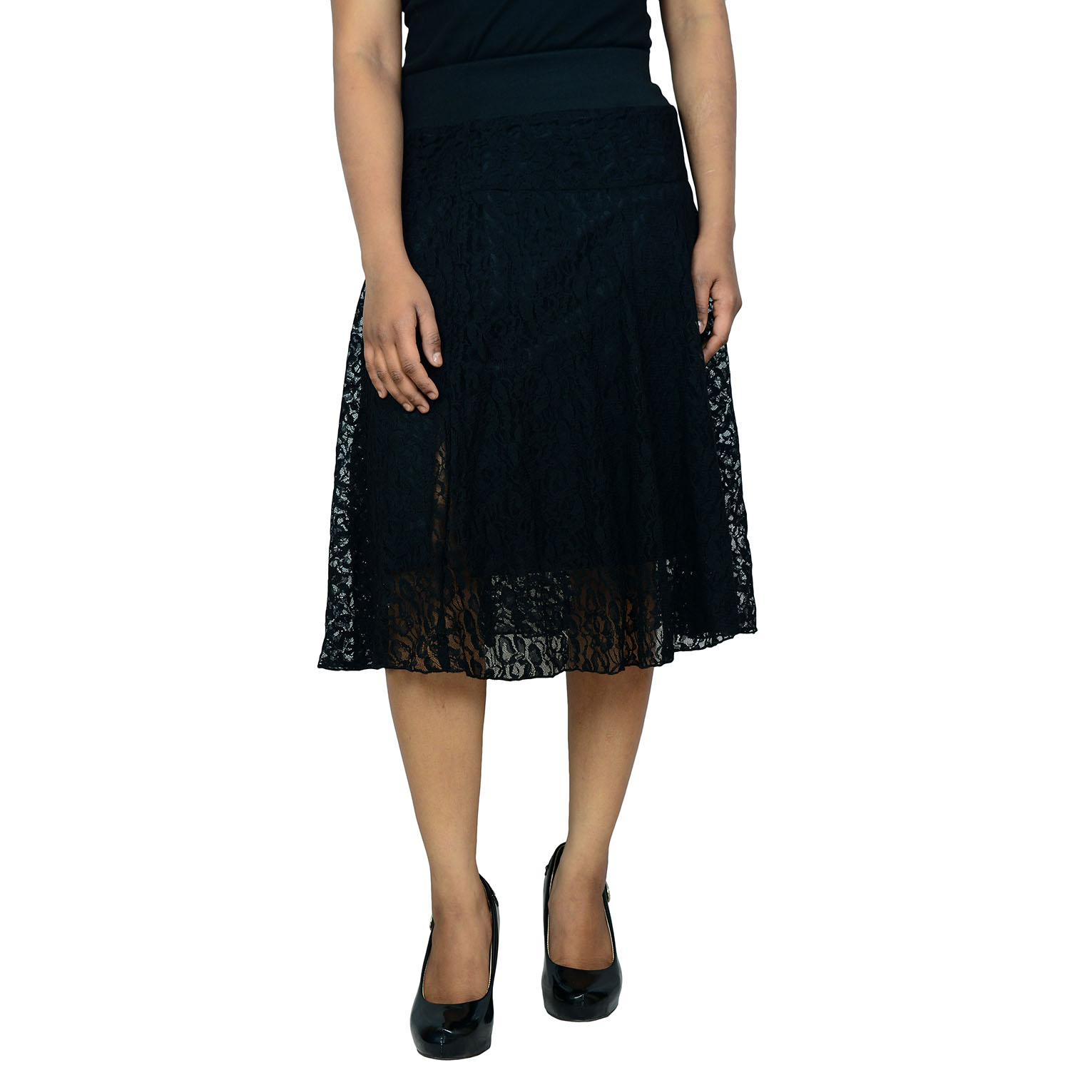 Shopaholic Fashion Black Knee Length Shantley Skirts