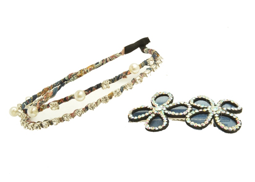 Shopaholic Fashion Designer Hair Combo, Hair Accessories, Head Band and Hair Clip For Girls, Womens, Evening Parties 