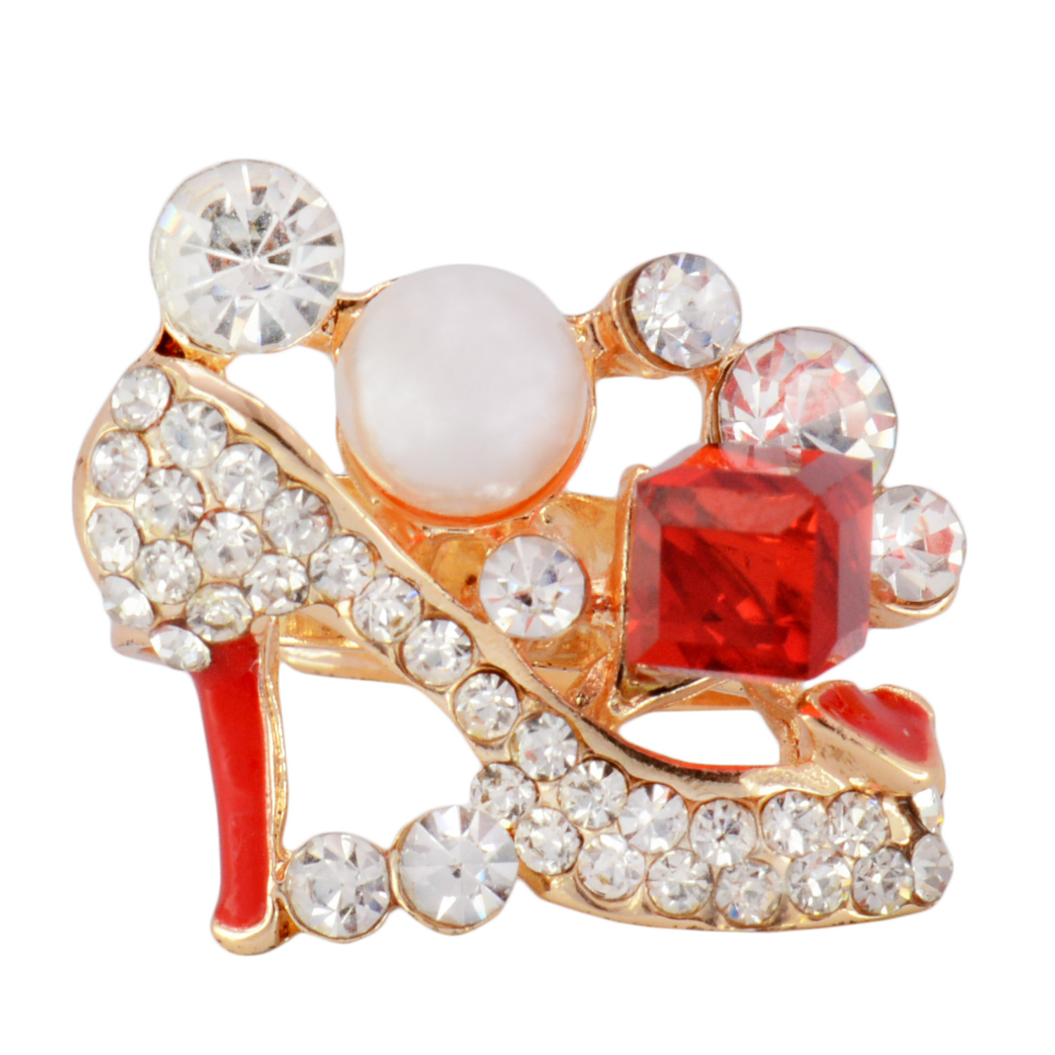 Shopaholic Fashion Shoe Style Crystal Ring With Red Stone (Adjustable) For Party, Wedding 