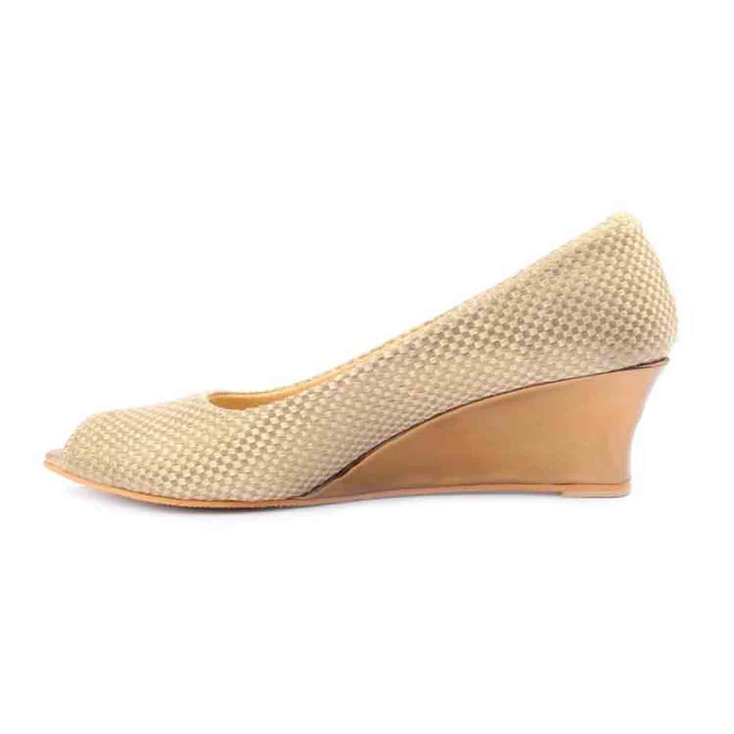 KraftCellar Gold Square,dark gold peep toe wedges (size-39)