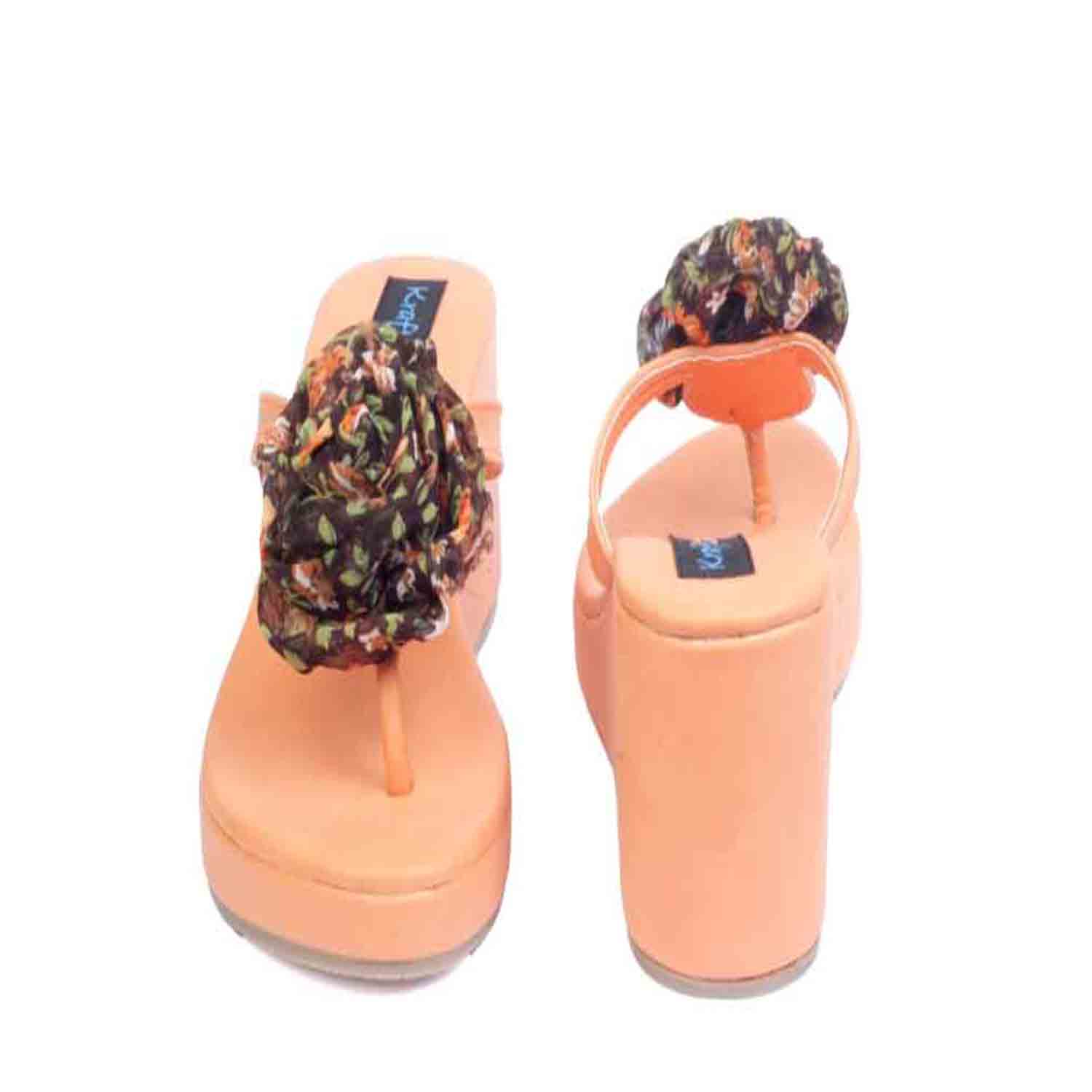 KraftCellar Bubblegum,Brown + Orange wedge sandals (size-39)