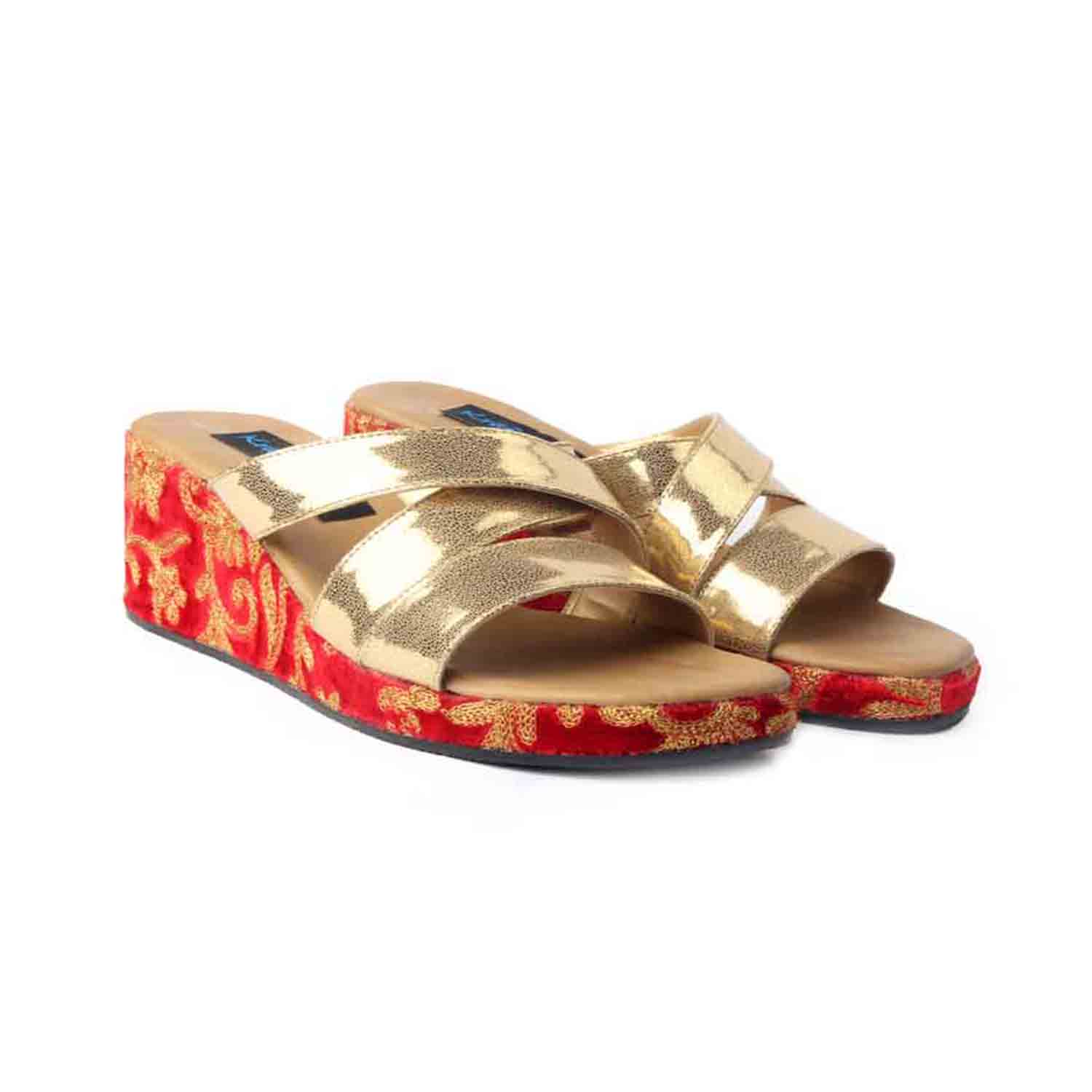 KraftCellar Zeenat,dark red wedge heel sandal (size-37)