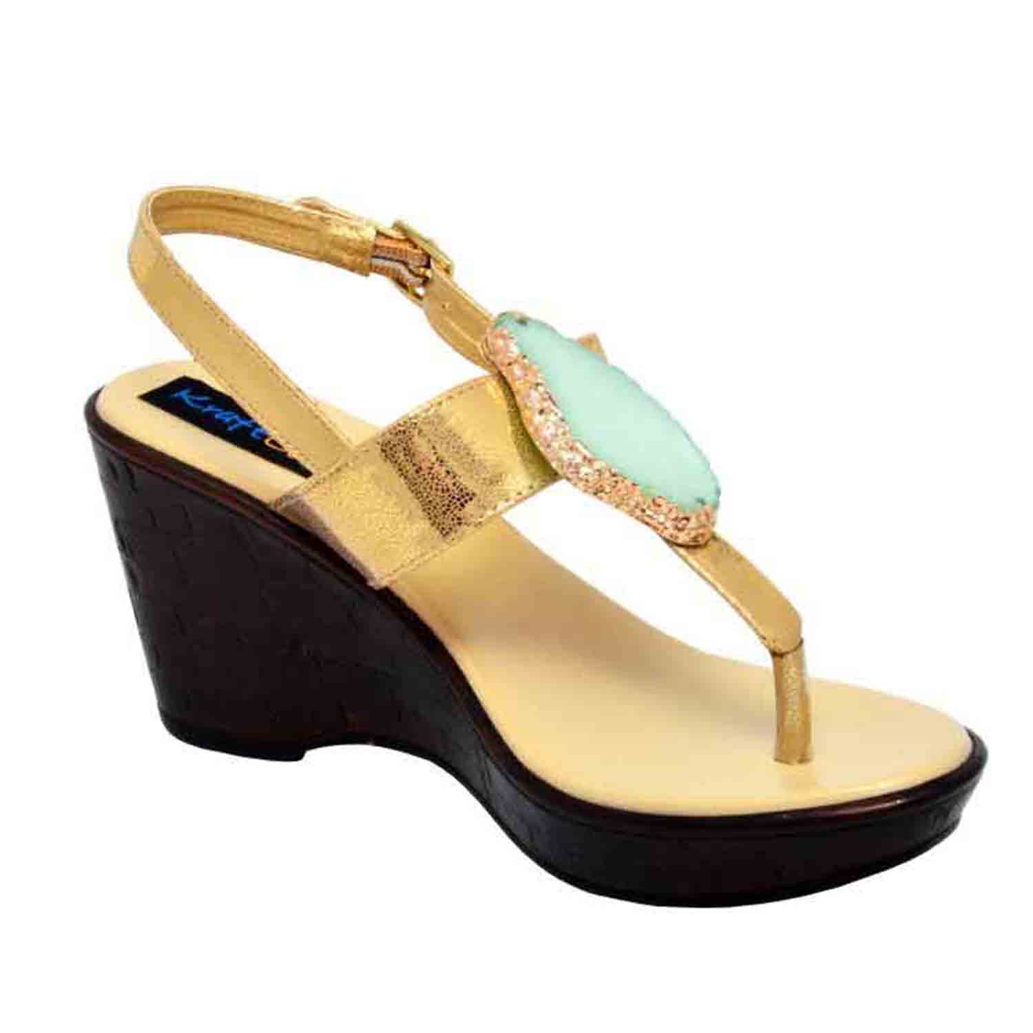 KraftCellar Carribean Spice,Gold-Grey wedge sandals (size-37)