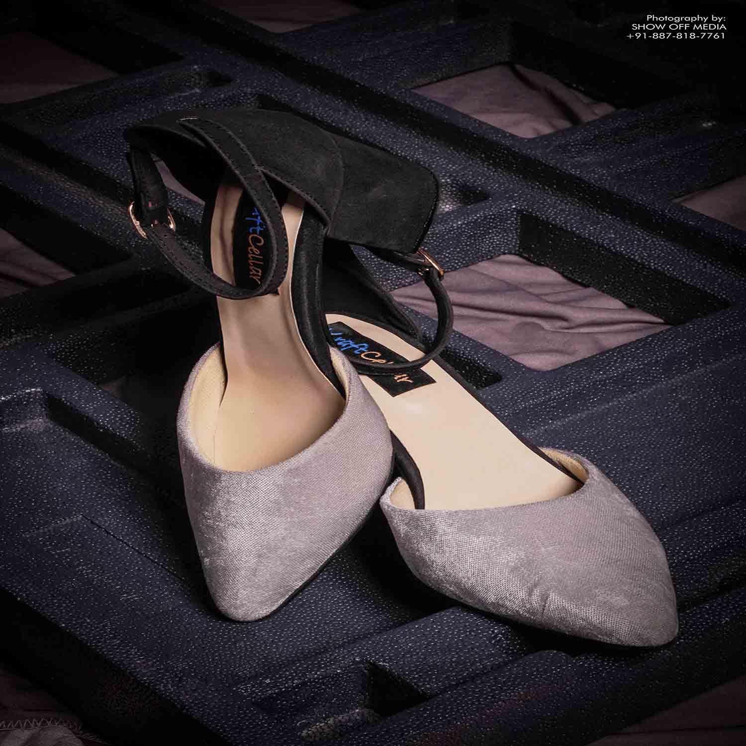 KraftCellar Steel Mix,GREY-BLACK block heel sandal (size-39)