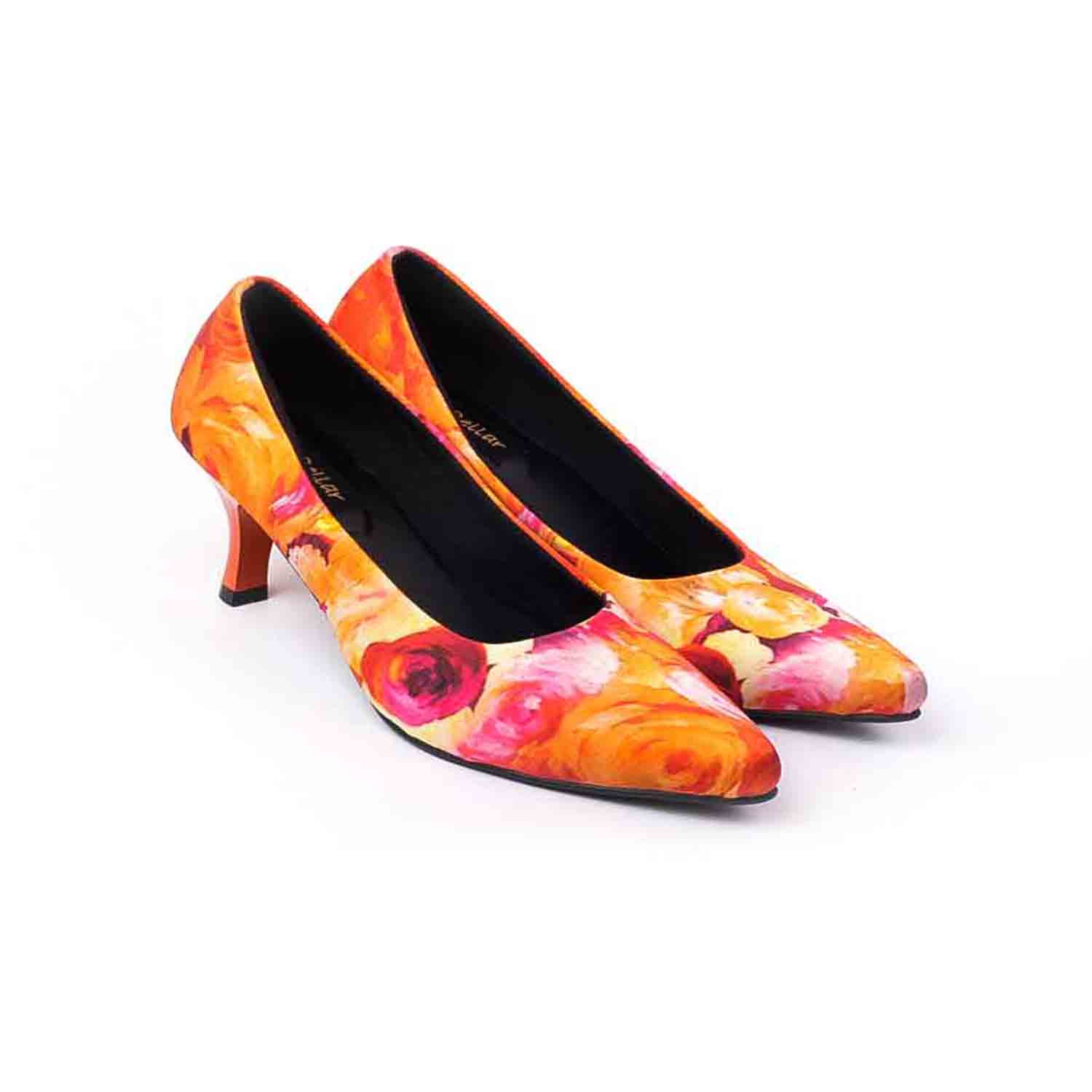 KraftCellar Mayfair,orange pointed court heels (size-37)