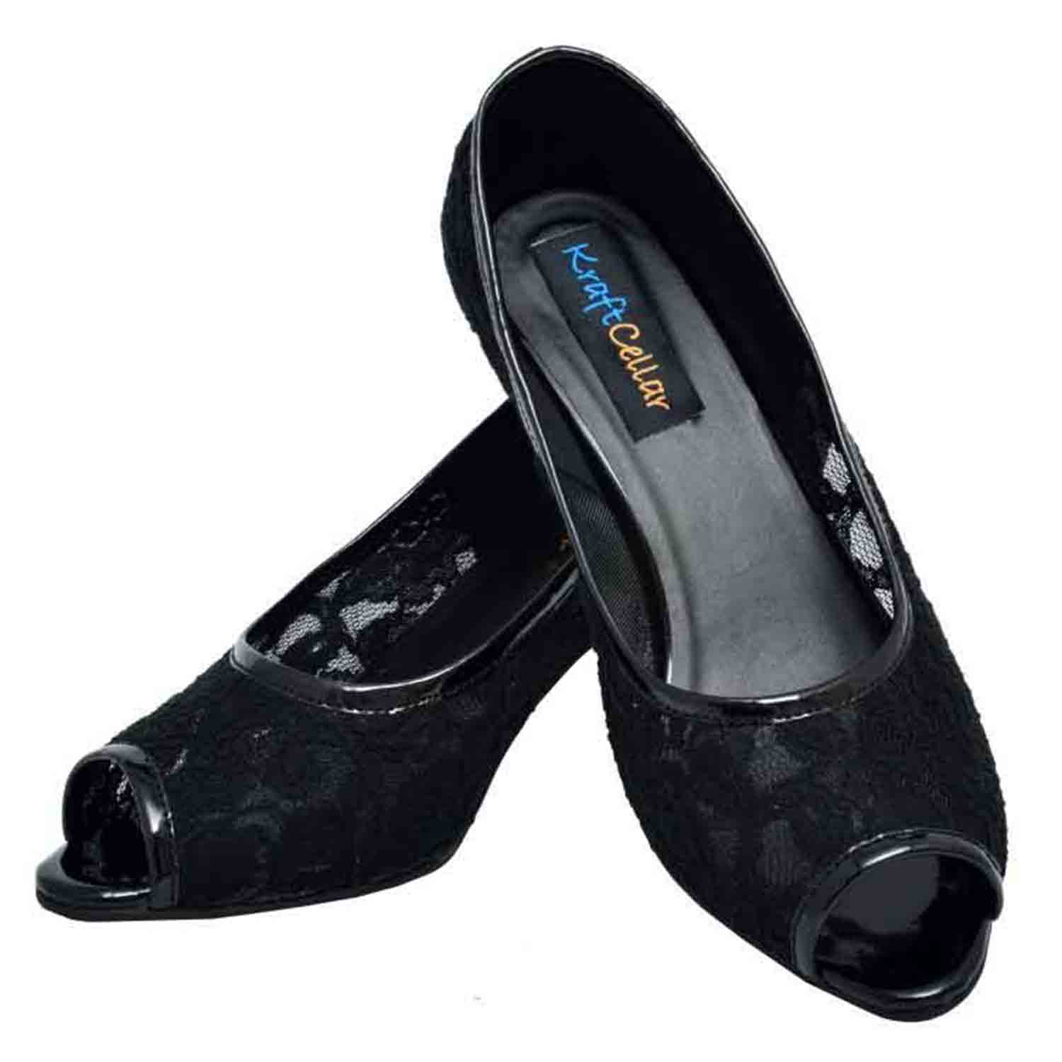 KraftCellar Midnight Sin,Black peep toe sandals (size-38)