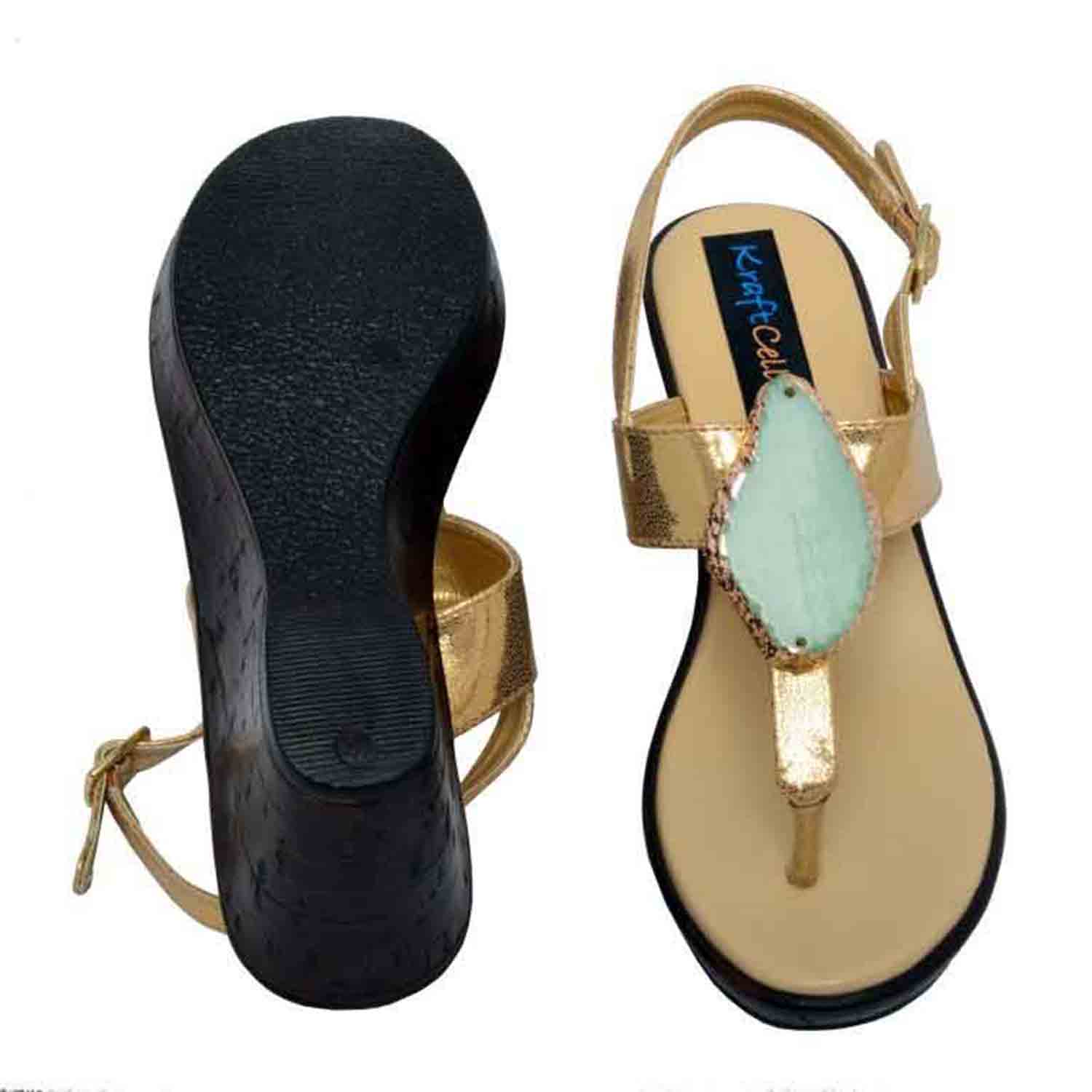 KraftCellar Carribean Spice,Gold-Grey wedge sandals (size-38)