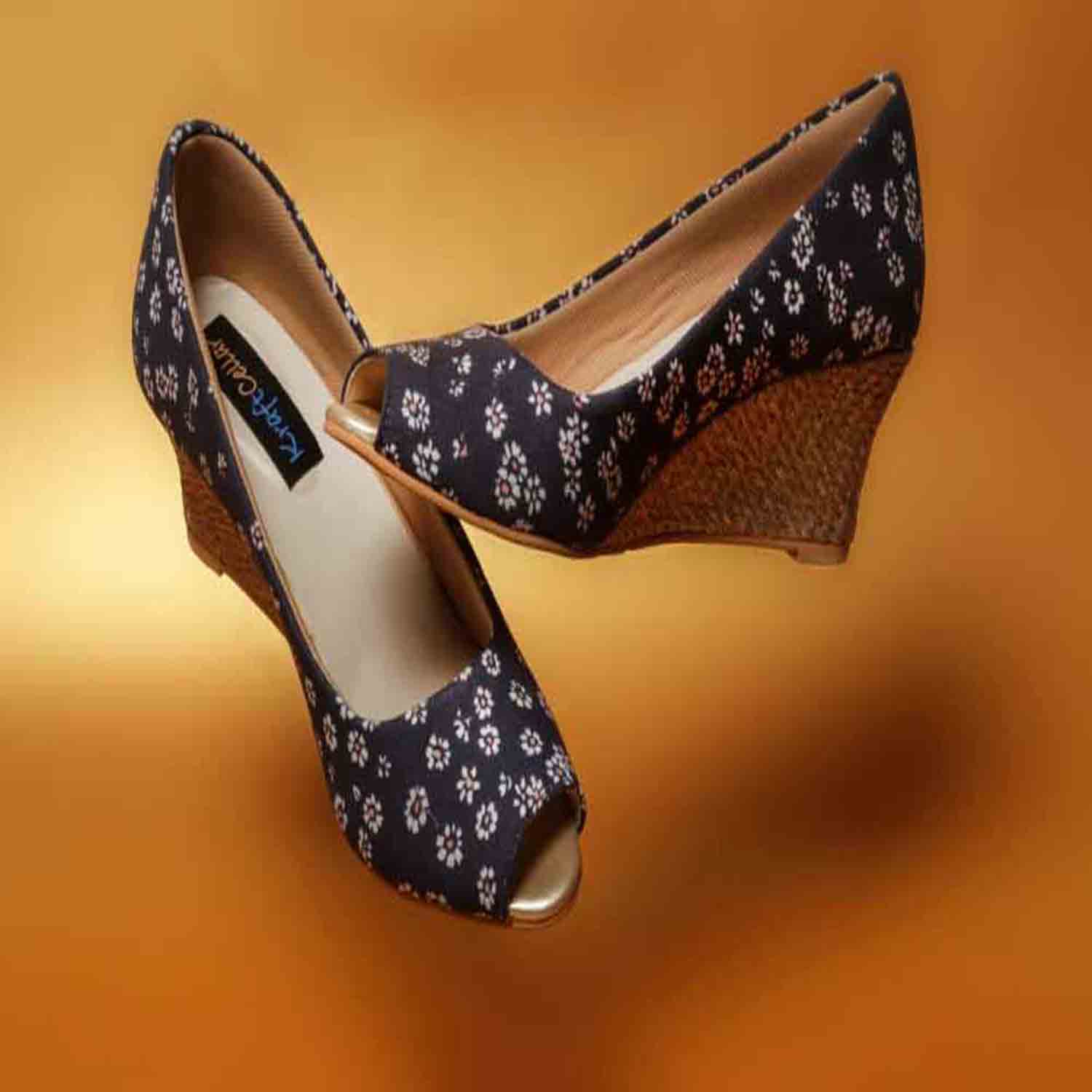 KraftCellar Happy Daisy,blue peep toe wedges (size-38)