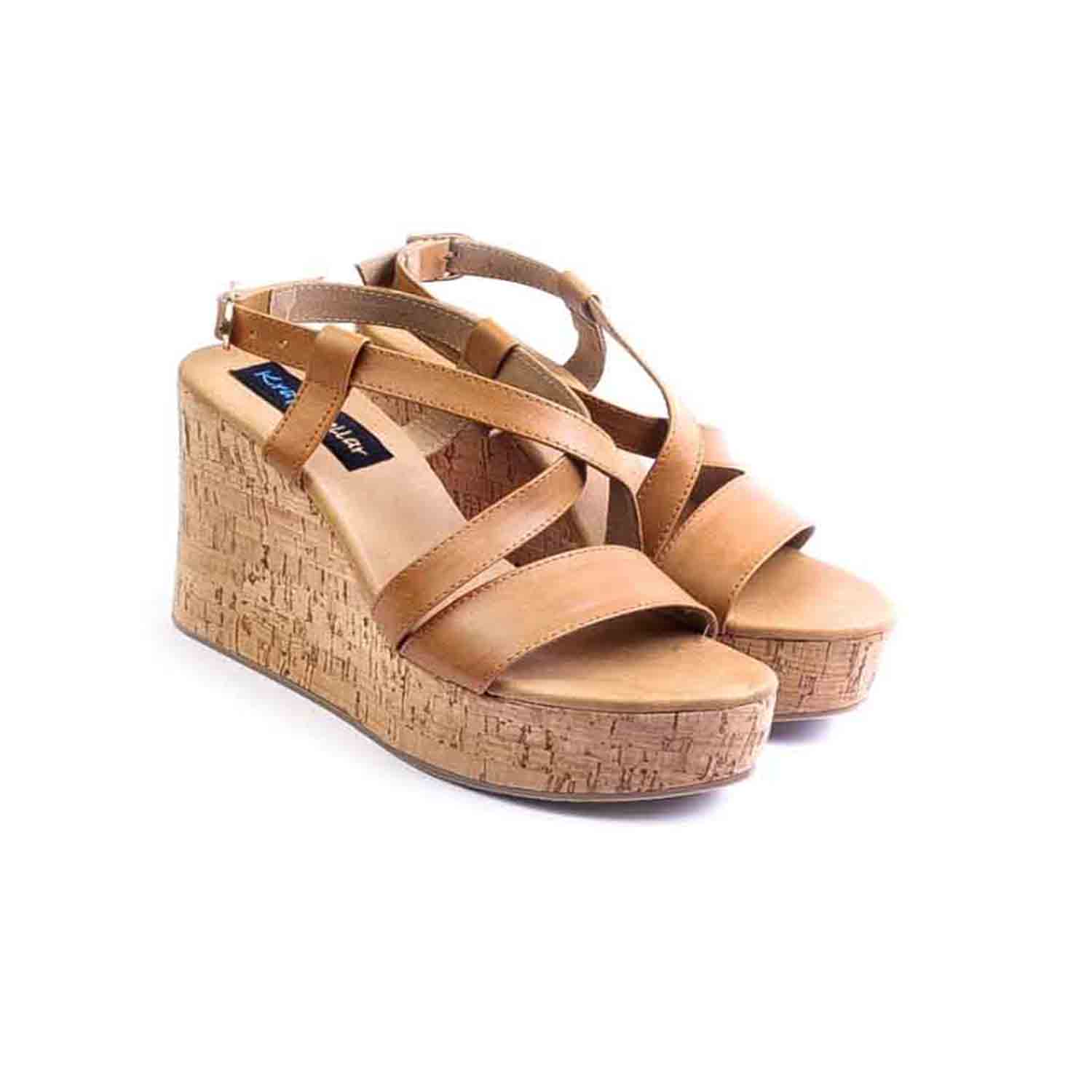 KraftCellar Wild Sand,Brown wedge sandals (size-40)