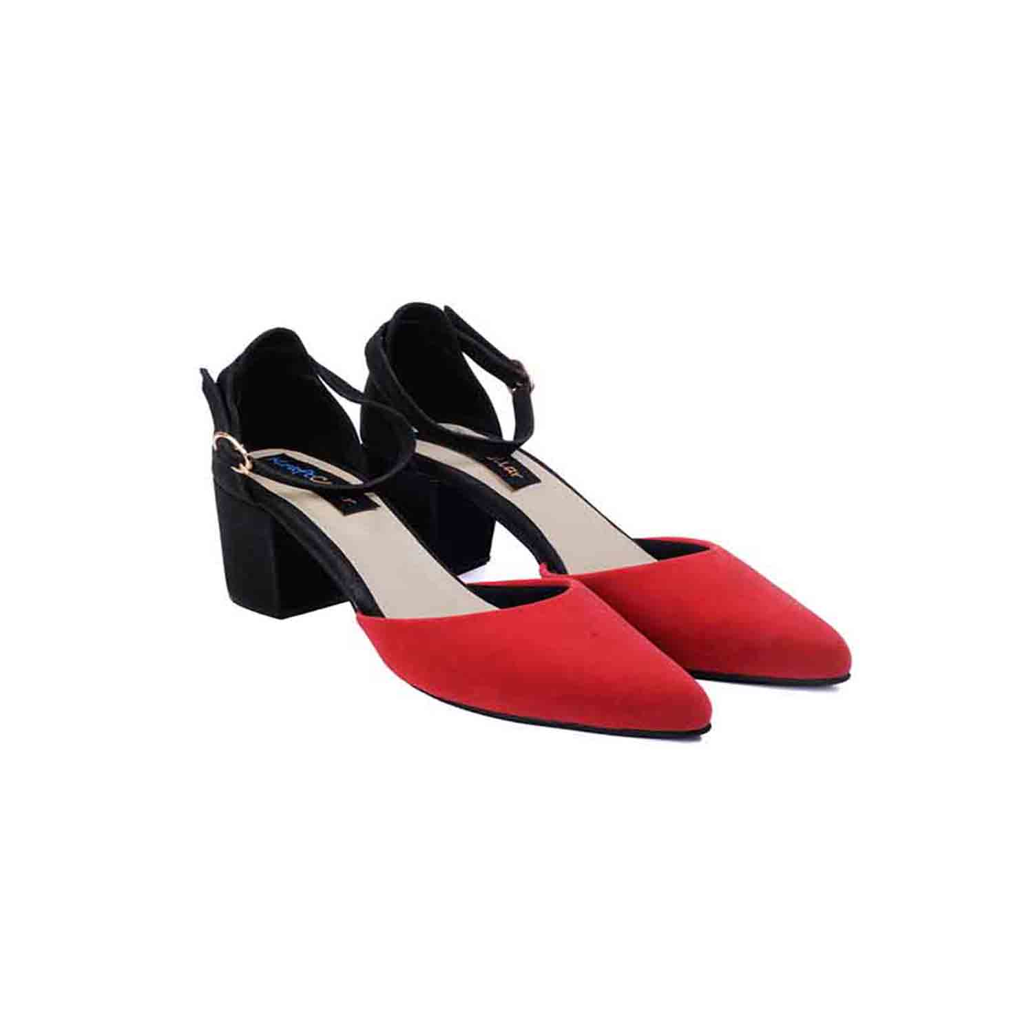 KraftCellar Drama in RED,RED-BLACK block heel sandal (size-37)