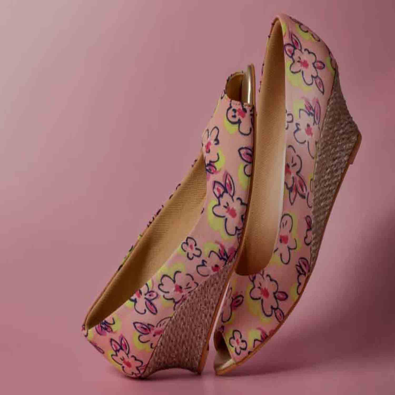KraftCellar Crimson Apple,pink peep toe wedges (size-36)